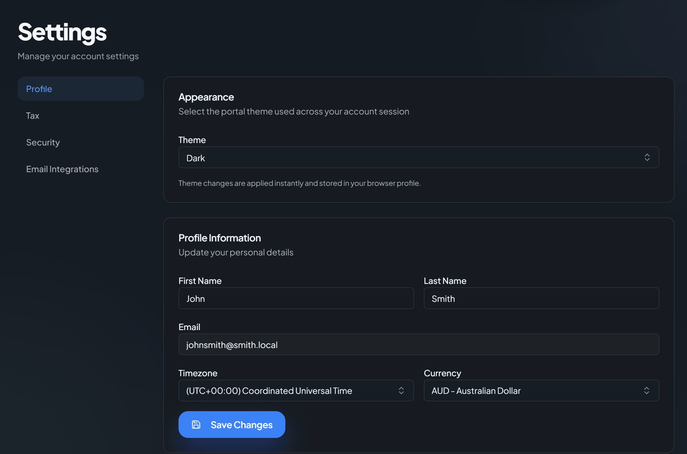 Settings page with workspace preferences and automation controls.
